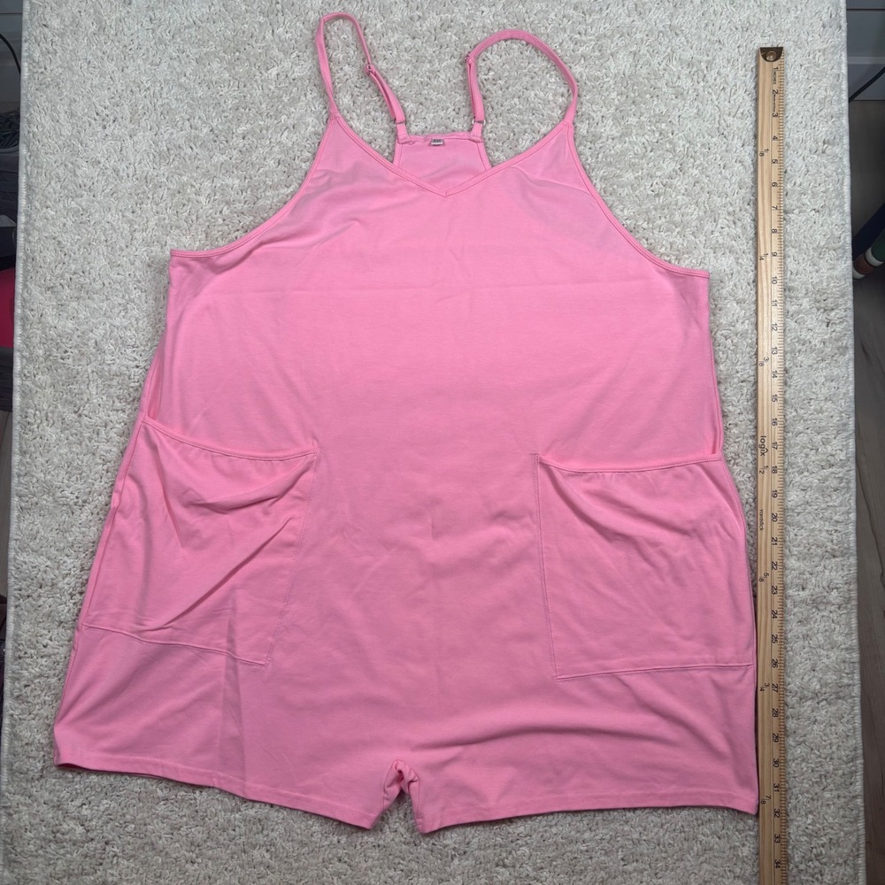 Womens‎ Pink Overall Romper Shorts Pockets Spaghetti Strap Size XXL